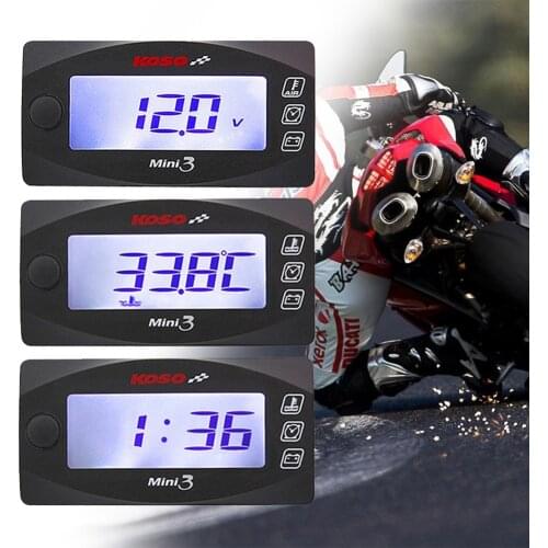 Dropshipping Motorcycle KOSO LED Display MINI 3 IN 1 Meter (Water Temp+Time+Volt) Motorbike Voltmeter for Scooter Accessories