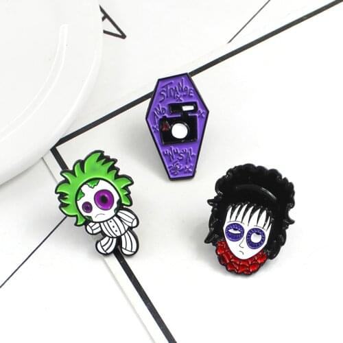 Cartoon Anime Cool Boy Enamel Brooches puppet doll Purple coffins camera Pins Lapel Hat Denim bag badge Gift jewelry for Kids