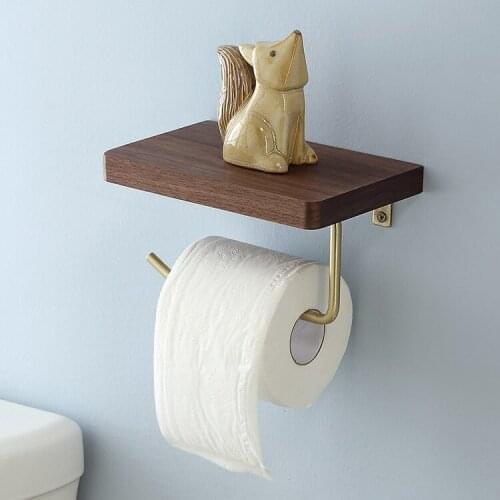 Brass Solid Wood Wall Hanging Napkin Holder Nordic Bathroom Gold Toilet Paper Holder Roll Holder Towel Ring Phone Shelf Basket
