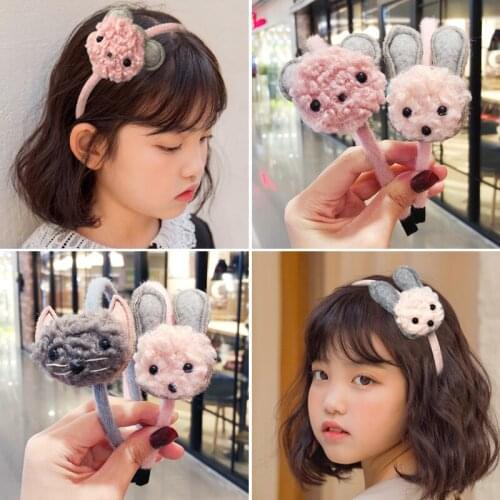 2020 New Winter Girls Cute Nylon Cat Rabbit Bear Hairbands Children Colors Cashmere Headbands Kids Lovely Hair Accessories