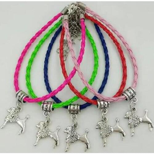 New Fast shipping Poodle poodle Charm Bracelets & Bangle Multicolor Leather Braided Rope Bracelet Women Jewelry 10pcs