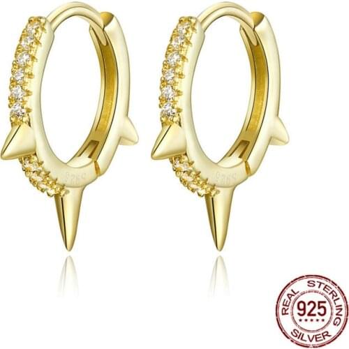 Pendientes de aro de circonia cúbica para hombre y mujer, aros para los oídos de Plata de Ley 925, Color dorado, estilo Punk