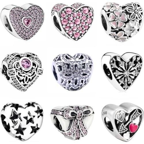 QANDOCCI Openwork Opulent Poetic Blooms Romantic Heraldic Heart Of Winter Charm Fit Pandora Bracelet 925 Sterling Silver Jewelry