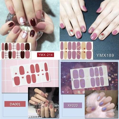 Recuerdame 14 Tips/Sheet Beauty Nails Stickers Heart Glitter Nail Wraps Multicolor Nail Art Full Stickers Adhesive Tips Manicure