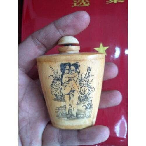 Rare Qing Dynasty bone snuff bottle,love,Hand painting,#02,Free shipping