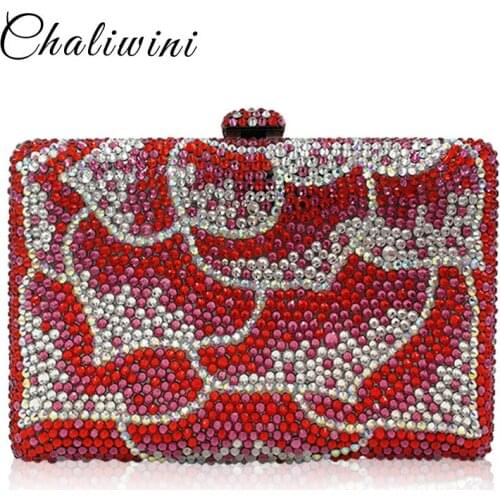 Luxury Red Crystal Diamond Flower 2019 Women Evening Clutch Bag Bridal Wedding Sparkly Rhinestone Cocktail banquet Bag Wallet