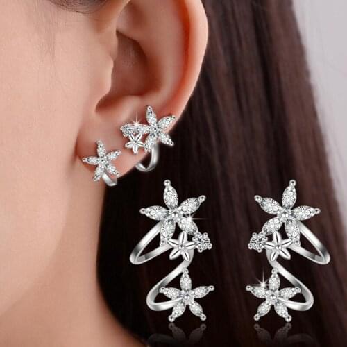 Exquisite Flower Crystal 5A Cubic Zirconia Ear Clip Earrings with Piercing Ear Cuff Clip Earrings Jewelry Gifts for Women