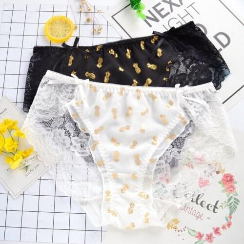 Girl Japanese Style Lace Seamless Sexy Pineapple Panties Cute Lovely Sweety Women Breifs Hollow Transparent Exquisite Underwear