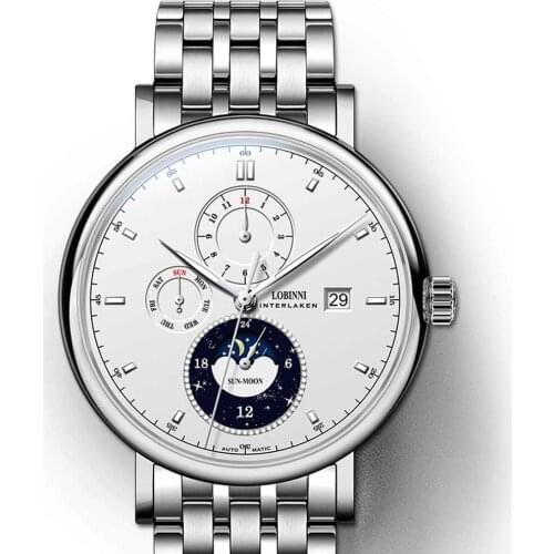 Switzerland LOBINNI Mens Watches Luxury Brand Seagull Automatic Mechanical Multi-function 50M Waterproof Sapphire Clock L13056