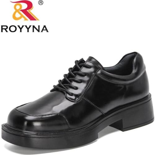 ROYYNA 2021 New Designers Lace Up Pumps Women Square Heel Square Toe Shoes Ladies British Style Shoes Low Top Student Shoes Soft