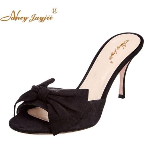 Flock Women shoes Adult Slippers Black Butterfly-knot Solid Super High heel Outside Basic Casual Fashion Leisure Classic 2019