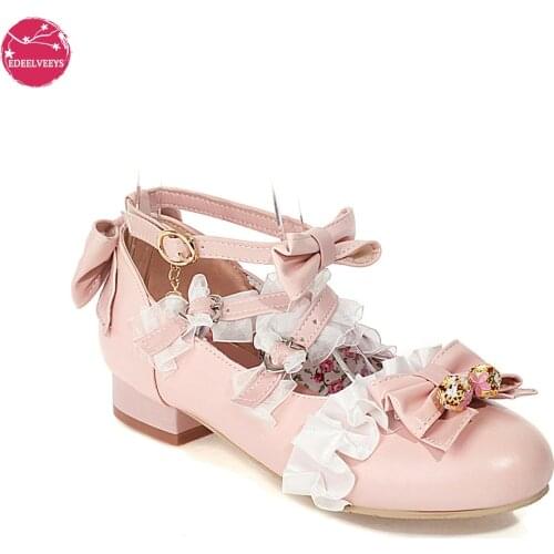 Women Lolita Mary Jane Shoes Cross-Tied Rockabilly Lace Pumps with Bow Girls Princess Japanese Gothic Cosplay Casual Party 2021