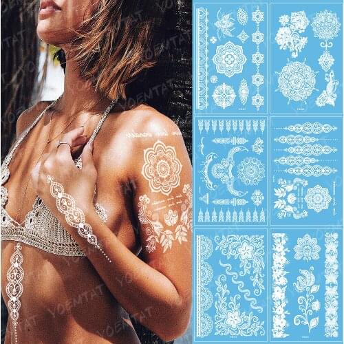 Temporary Waterproof tattoo sticker for women sexy Mandala henna white bride wedding bracelet Jewelry lace tatoo body art