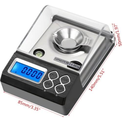 30g/0.001g High Precision Professional Digital Milligram Scale Mini Electronic Balance Powder Scale Gold Jewelry Carat Scale LCD