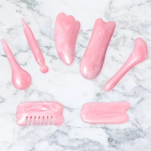 Y1UF 7pcs/set Natural Resin Massage Scraping For Face Neck Beeswax Guasha Scraper