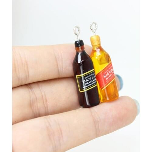 Yamily 8Pcs/Lot 30*9mm Dollhouse Resin Alcohol Bottle Charm Pendants Jewelry For DIY Earrings Keychain Bracelet Accessories