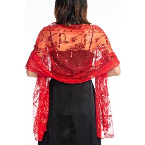 4 Colors Women Evening Shurg Wraps And Shawls Sequin 190*60cm Long Formal Wedding Party Cape For Dress Bridal Ladies Lace Bolero