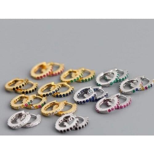 925 Sterling Silver Zircon Piercing Stud Earring For Women Girls Party Punk Jewelry Pendientes Accessories eh723