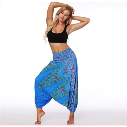 Women One Size Yoga Pants Bohemia Multicolor Geometric Print Long Yoga Pants Indian Loose Comfy Harem Trousers Wide Leg Pants