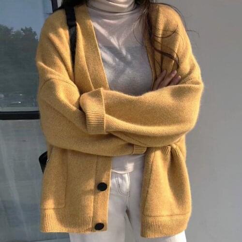 Ladies Cardigan Sweater Retro Knit Sweater Fall/Winter Outer Top Thicken Loose Cardigan Jacket Cardigan