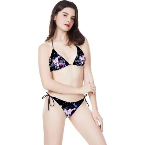 Pattern One Piece Custom 3D Printing Women Swxy Bikini Set Summer Beach Wear Swimsuit Triangle Halter Two Piece Bathing Suits