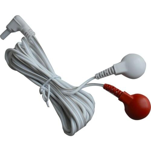 1Pc 2 Buttens In 1 Head Electrode Lead Wires Connecting Cables Plug 2.5mm For TENS Therapy Massager Machine White & Red