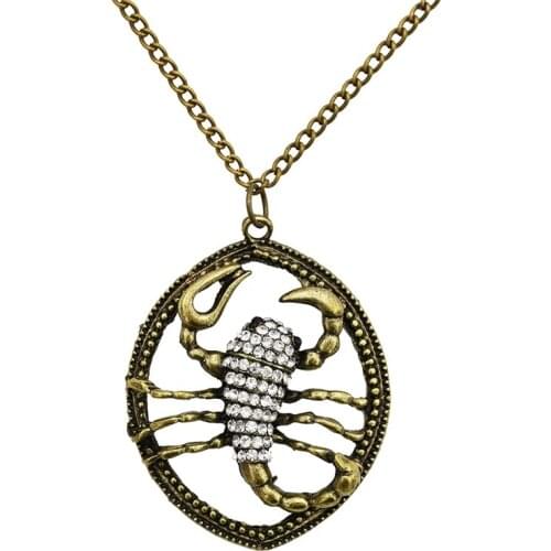 1pcs Vintage Style Transparent Crystal Scorpion Pendant Necklace For Women Round Alloy Charms Party Gift Jewelry