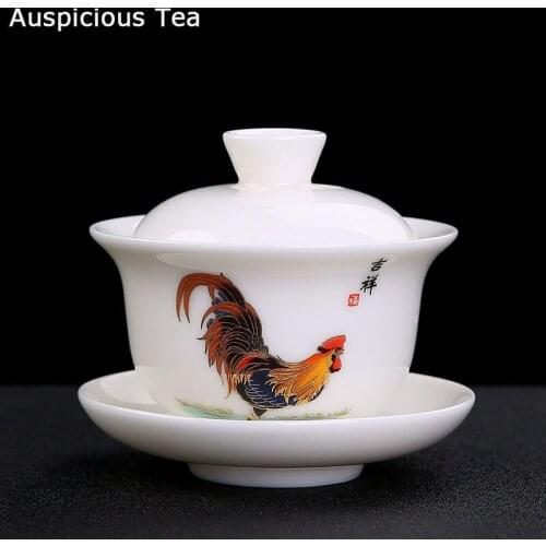 165ml Dehua Ceramic Lanolin Jade Large Cover Bowl High White Porcelain Sancai Tea Bowl Kung Fu Tea Set Teapot