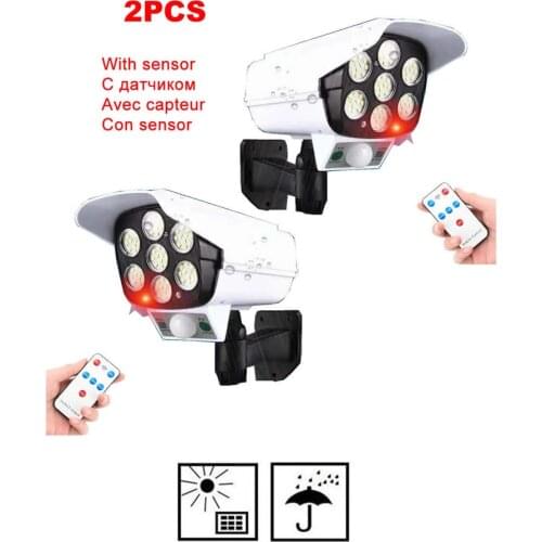 2pcs remote Solar motion sensor lamp light Fake Dummy camera security outdoor waterproof Emulational Decoy IR LED Flash Red Led