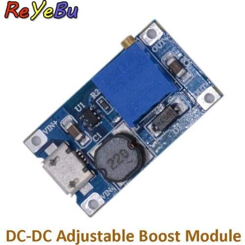 4pcs/lot DC-DC Adjustable Boost Module 2A Boost Plate 2A Step Up Module with MICRO USB 2V-24V to 5V 9V 12V 28V MT3608 LM2577