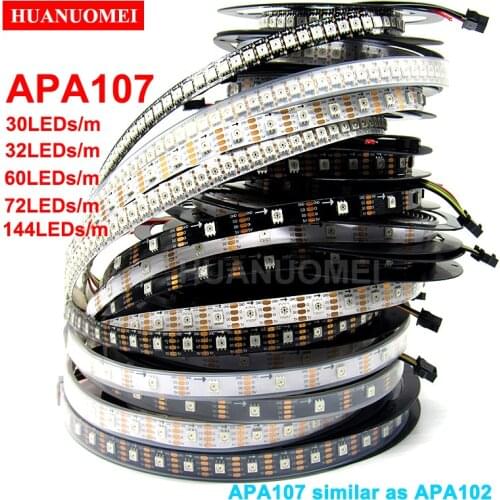 5V 30/32/48/60/72/144LEDs/m APA107 LED Strip RGB Pixel Flexible Tape Christmas Digital 5050 SMD Lamp Addressable TV Sign Light
