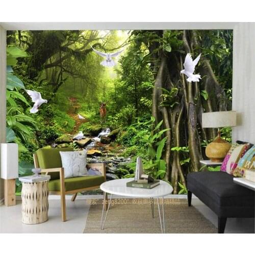 Beibehang Large Custom Wallpaper Green Healthy Plant Forest Original Forest Flying Pigeon Theme Background Wall