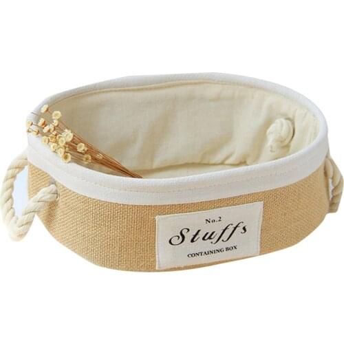 Jute Storage Basket Fabric Sundries Snacks Basket with Rope Handle Portable Desktop Organizer 3 Shapes 2 Sizes LBShippin