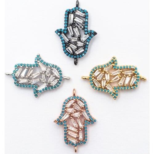Enamel Palm Classic Micro Pave Turquoise CZ Hand Jewelry Connectors,Charm Eye Spacer Bead For Women Bracelet DIY Jewelry