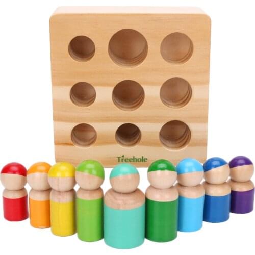 New 10pcs/set Montessori Toys Hand-eye Coordination Building Block Toy Wooden Rainbow Blocks Friends Peg Dolls Bodies Baby Prete