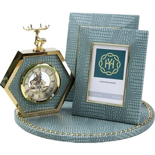 Exquisite Leather Photo Frame And Clock Picture Frames Photo Frame Wall Hanging With Real Galss Wooden Frame Photo Decor