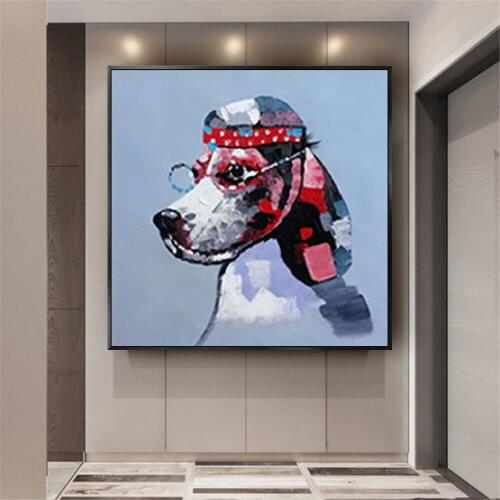 Dog Colourful Animal Wall Picture Decorative Dog Canvas 100%Handmade Oil Painting Wall Art Home For Bedroom Childs Room Cute