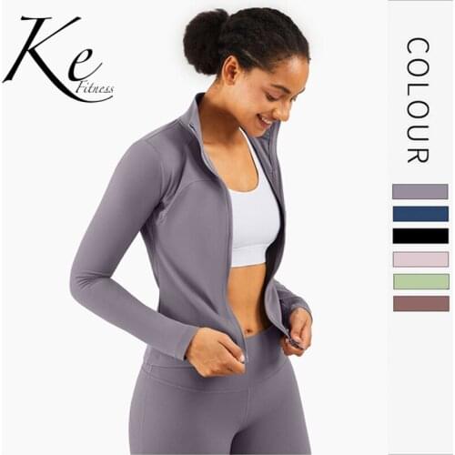 KE autumn and winter nude green pink super elastic short slim slimming sports zipper cardigan fitness yoga jacket