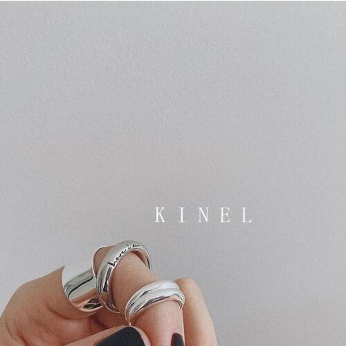 Kinel S925 Sterling Silver Chic English Logo Thick Ring Minimalist Wide Glossy Open Joint Tail Ring Antique Jewelry 2019 New