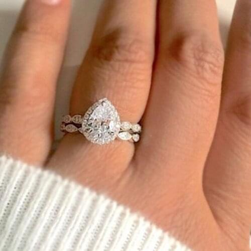 Fashion Glamour New Heart Inlaid Zircon Exquisite Two-piece Sliver Color Wedding Alloy Rings for Women Jewelry Accessories