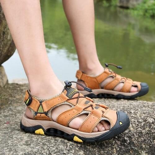 2019 Plus Big Size 48 Summer Soft Male Sandals Shoes For Men Breathable Light Beach man white slippers genuine leather male