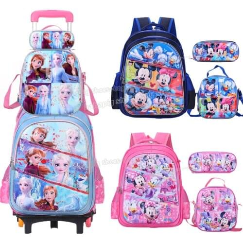Mickey Mouse Children Backpack Kits Disney Princess Frozen Girl School Bag Kid Cartoon Rucksack Lunch Bag Pencilcase 3piece Set