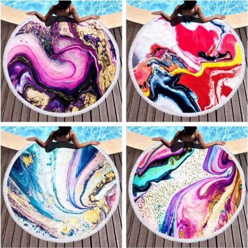 New colorful soft Microfiber colorful Abstract Pattern Beach Towel Round Watercolor tassel Yoga Towel Beach Mat Blanket 24 color