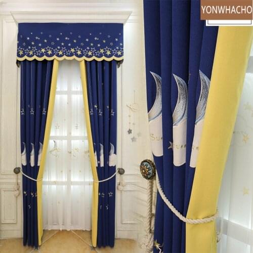 *Custom curtain European stars moon embroidered high-grade childrens room thick cloth blackout curtain valance tulle panel B523