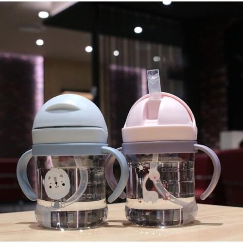 Cartoon Animals Print Baby Drink Cup Boys Girls Kids Learn Feeding Drinking Bottle Baby Feeding Cups Children Training Cup 300ml