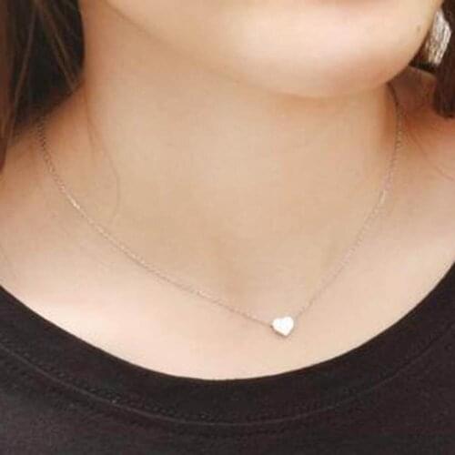 Simple Women Necklace Love Heart Shape Pendant Chain Ladies Girls Choker Necklaces Gift EIG88