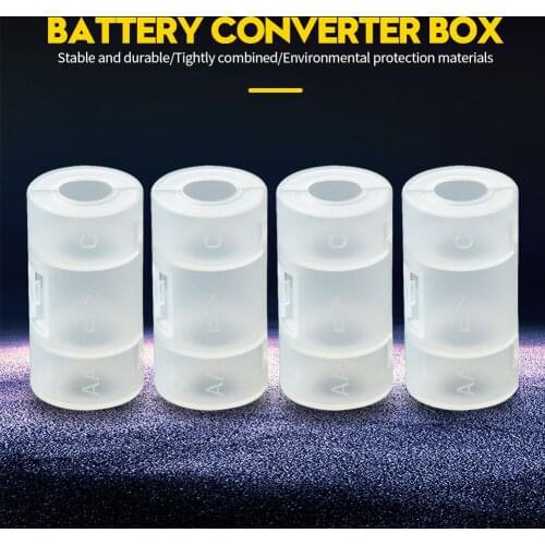 2/4pcs AA to C Transparent Battery Storage Box Converter Switcher LR06 AA to C LR14 Battery Adaptor Holder Case Size 5*2.6cm
