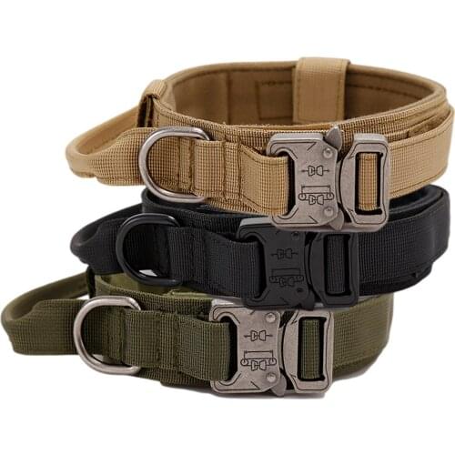 Adjustable Dog Collar Heavy Duty Tactical Collar Durable Comfortable Nylon With Handle For Large Dog 38-63cm Circumference