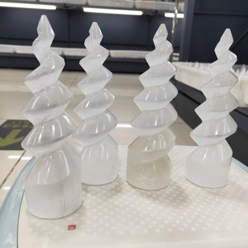 1pcs 16cm polished natural selenite crystal spiral tower "smooth spiral energy bar log"