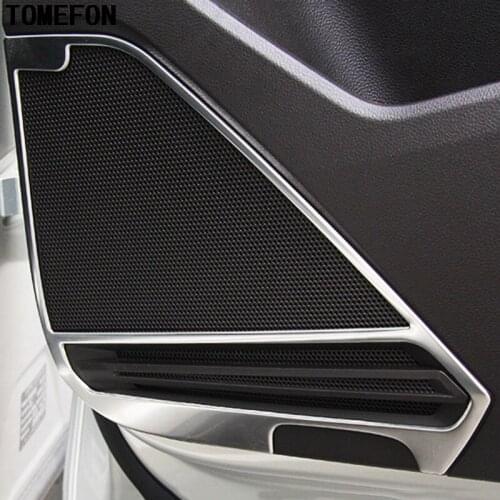 TOMEFON Car door Audio Speaker loud speaker Cover Trim 4Pcs Stainless Steel For Volkswagen Tiguan 2017 2018 Sencond GE
